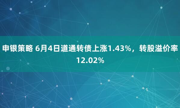 申银策略 6月4日道通转债上涨1.43%，转股溢价率12.02%